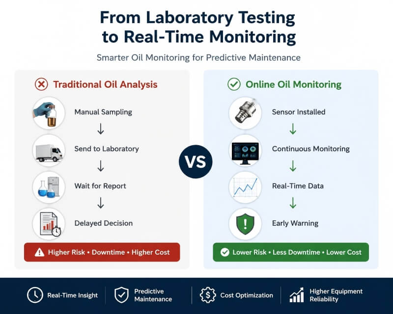 Online oil monitoring vs traditional oil analysis comparison for predictive maintenance